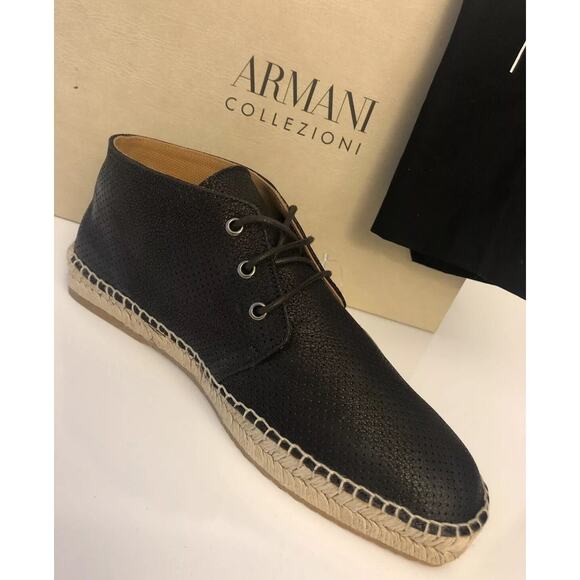 New $495 Armani Collezioni Espadrilla Mens Leather High Top Brown 9 US X6S003 main image 9